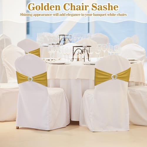 VitalCozy 100 Pcs Spandex Chair Sashes with Crown Buckle,Gold - Image 6