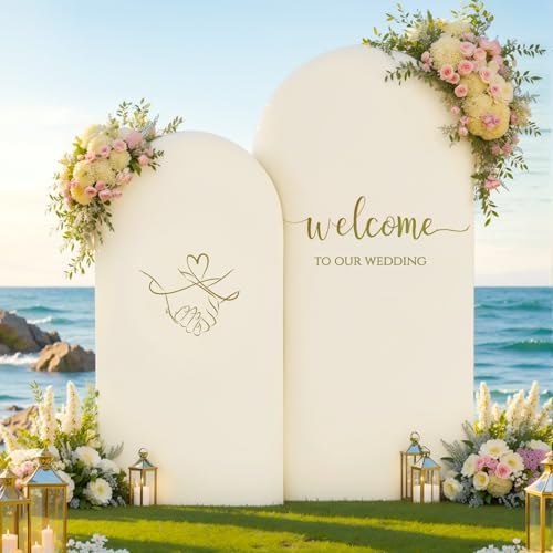 Beige Arch Backdrop Cover Set of 2 Wedding Arch Covers Stretchy Backdrop Decorations Baby Shower Bridal Shower Photo Birthday Party Beige Arch Cover 7.2 and 6ft Spandex - Image 2