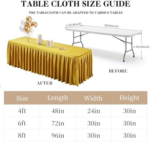 Wish Care Gold Satin Table Clothes for 4 Foot Rectangle Tables, 4FT Wrinkle Resistant Glitter Rectangle Tablecloths, Party Table Covers for Wedding Banquet, Baby Shower, Birthday, Holiday Dinner - Image 3