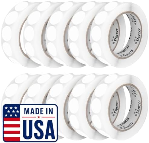 Perco White Perforated Round Circle Dot Sticker 1-Inch Labels — 10 Rolls, 10,000 Stickers—Write-On Labels for Prices, SKUs, Codes & Small Item Tagging, Strong Adhesive—Made in USA by Perco