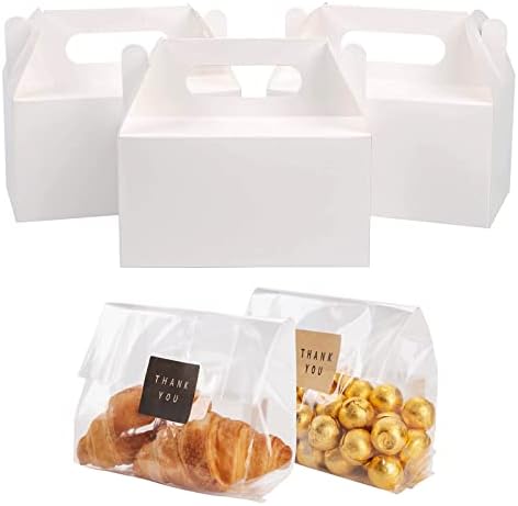 LOKQING 30PACK Party Favor Boxes Treat Boxes Gable Boxes 7x3.85x3.85 Inches and 100PACK Clear Cellophane Treat Bags Cookie bags 9x6 Inches by LOKQING