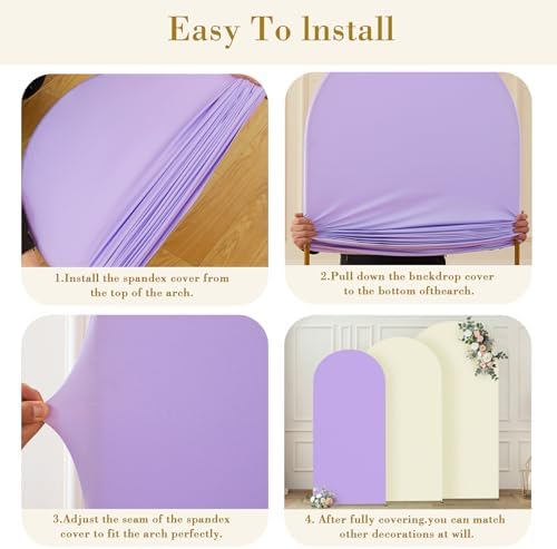 Beige and Purple Arch Cover 3 Set-6FT, 5FT, 4FT Arch Backdrop Cover Spandex Fitted 2- Color Fabric Stand Covers for Baby Shower Birthday Party Wedding Bridal Shower Photo Background Decorations - Image 6