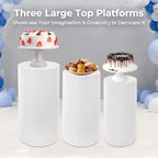3 Pcs White Cylinder Pedestal Stand Covers, Round Cake Display Rack & Flower Cylindrical Pillars, Cake Stand Cover for Wedding, Birthday Party, Dessert Table & Baby Shower Decor - Image 4
