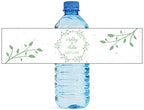 100 Green Wreath & Pink Flowers on White Background Designs Wedding Bridal Shower Engagement Birthday Party Water Bottle Labels by DesignThatSign