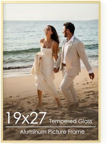FLYJOE 19x27 Metal Picture Frame - Gold Aluminum Picture Frames with Real Glass, Wall Mounting Horizontally or Vertically, Diploma, Certificates and Decor for Wall Gallery 27x19 Frame, Gold by FLYJOE