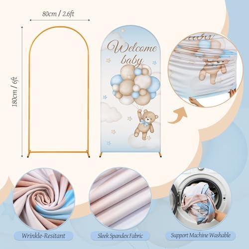 148 Pcs Bear Baby Shower Decorations Balloon Metal Arch Backdrop Stand and Cover Set Decor Dusty Blue and Brown Balloon Arch Kits Bear Baby Shower Gender Reveal Birthday Party Decorations - Image 3