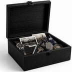 Keepsake Box,Large Acacia Wooden Memory Box Jewelry Box and Photo Storage Box for Wedding Baby Shower Decorative Storage Treasure Boxes with Lids (Black) - Image 2