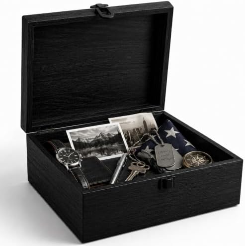 Keepsake Box,Large Acacia Wooden Memory Box Jewelry Box and Photo Storage Box for Wedding Baby Shower Decorative Storage Treasure Boxes with Lids (Black) - Image 2
