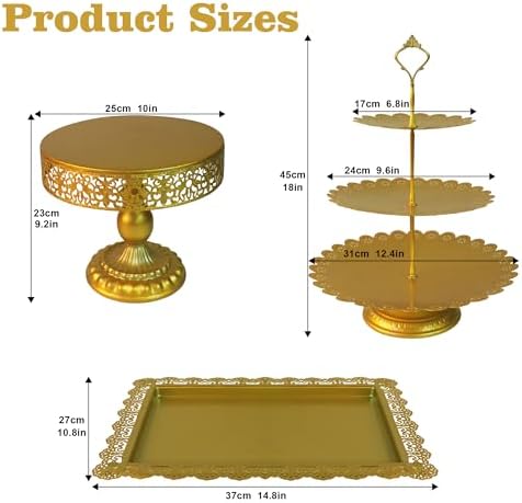 5 Pcs Gold Metal Cake Stand Sets for Birthday, Cakes and Cupcakes Stand for Wedding, Golden Dessert Table Display Set for Party, Desserts Stand with Gold Trays for Candy Bar Baby Shower - Image 5