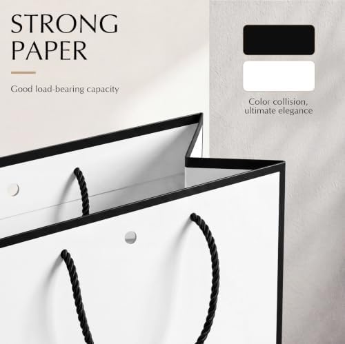 Silkfly 24 Pcs Paper Gift Bags with Handles & Bow Ribbon, White, Black - Image 4