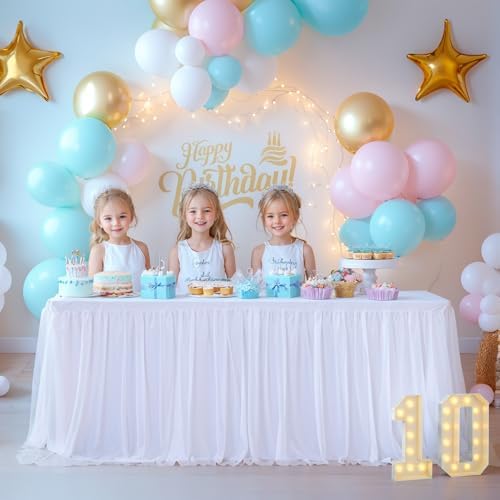 White Table Cloth Rectangle Table Covers for 6 Foot Tables, White Tulle Table Skirt Rectangle Table 6ft Stretch Tulle Tablecloth Skirt Fitted Elastic Banquet Party Wedding Table Cloth for 6 Foot Table - Image 5