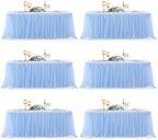 Suppromo 6 Pack 8ft Baby Blue Tulle Tablecloths for Rectangle Tables, 8 Foot Rectangular Table Cloth Wrinkle Free Table Cover with Tutu Skirt for Baby Shower Boy Birthday Party Banquet Buffet Cake by Suppromo