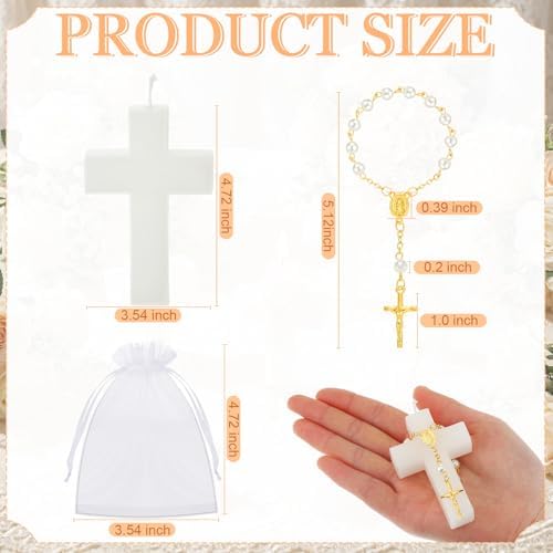 Kenning 24 Sets 72 Pcs Baptism Favors for Guests with Cross Candles Rosaries Organza Bags First Communion Gifts for Baptism Christian Souvenirs Gifts First Communion Wedding Baby Shower - Image 3