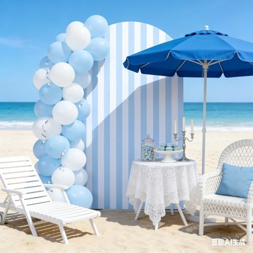 FiVan Arch Covers Stretchy Blue Stripes Backdrop for Birthday Baby Shower Party Decoration 3x6ft Baptism Background Props - Image 4
