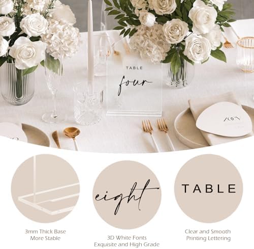 Clear Arch Acrylic Wedding Table Numbers 1-15 with Stands - Image 4
