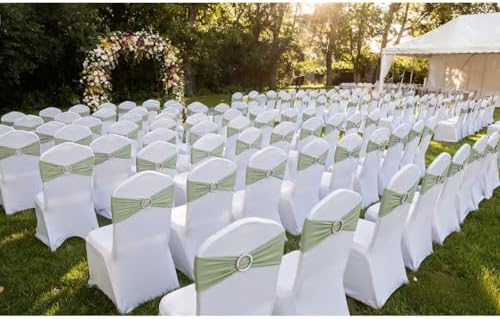 50 Pack Sage Green Chair Sashes, Chair Bands for Folding Chairs, Chair Ties Bows with Buckle Slider for Wedding Party Banquet Decoration - Image 2