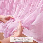 Leegleri 9ft Pink Tutu Table Skirt Tulle Curly Willow Table Skirt for Rectangle&Round Tables,Tutu Ruffle Tablecloth for Princess Girls 1st Baby Girl Birthday Party,Baby Shower Decoration,Gender Reveal - Image 3