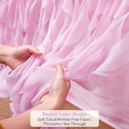Leegleri 9ft Pink Tutu Table Skirt Tulle Curly Willow Table Skirt for Rectangle&Round Tables,Tutu Ruffle Tablecloth for Princess Girls 1st Baby Girl Birthday Party,Baby Shower Decoration,Gender Reveal - Image 3