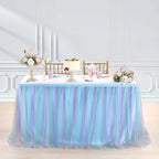 Pastel Rainbow Blue Table Skirt Ruffle Mermaid Party Tablecloth for Rectangle Table Tables or Round Tables 14ft Birthday Party Baby Shower Decorations - Image 3
