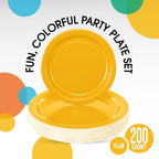 Party Solids Exquisite Yellow Paper Plates Disposable Heavy Duty 200 Pcs - 100-7 & 100-9 Yellow Disposable Plates for Party Heavy Duty 350 GSM for Birthday Supplies - Image 2