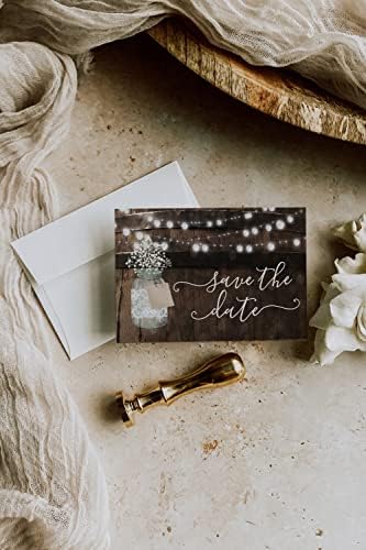 Your Main Event Prints 50 Rustic Mason Jar Save The Date Cards for Wedding, Engagement, Anniversary, Baby Shower, Birthday Party, Wood Save The Dates Postcard Invitations (Pack of 2) - Image 2