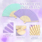 Blulu 40 Pcs Folding Hand Fan Bamboo Silk Wedding,Macaroon Color - Image 5