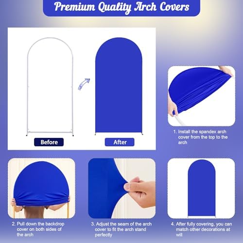 Royal Blue Arch Backdrop Cover 2 Set - 6.6FT, 5FT Spandex Fitted Wedding Arch Backdrop Covers Round Top Chiara Arch Backdrop Stands Cover for Birthday Banquet Photo Background - Image 7