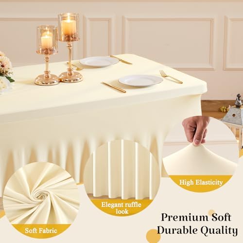 2 Pack Champagne Spandex Tablecloth for 4FT Rectangle Tables, Fitted Stretch Table Cover with Skirt, Wrinkle Free Washable Elastic Table Cloth for 4 Foot Folding Table, Wedding Banquet Baby Shower - Image 5