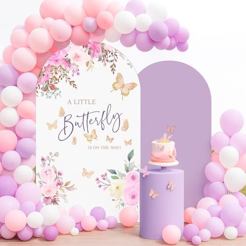 Set of 2 Arch Backdrop Covers Butterfly Theme Birthday Party Decorations Arch Frame Stretchy Cover Pink Purple Baby Shower Fiesta Decor (6FT & 5FT,33) - Image 2
