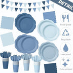 Potchen 392 Pcs Dusty Blue Gradient Party Supplies Tableware Set Serves 48 - Image 2