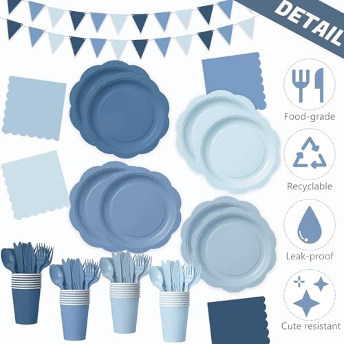 Potchen 392 Pcs Dusty Blue Gradient Party Supplies Tableware Set Serves 48 - Image 2