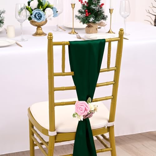 fani Forest Green Satin Chair Straps Bows,60 PCS 7x108 Inch,Chair Sash - Image 4