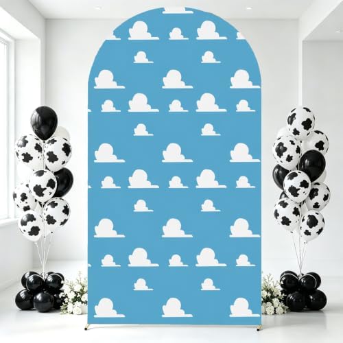 Arch Backdrop Cover Blue Sky White Clouds Toy Theme Party Chiara Arch Backdrop Cover Stretch Spandex Arch Frame Cover for Baby Shower boy Birthday Party Photo Booth Decorations (7.2FT) by Unknown
