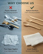 Pre Rolled Bamboo Silverware Set with Napkins - 100 Pack Bamboo Utensils - Image 3