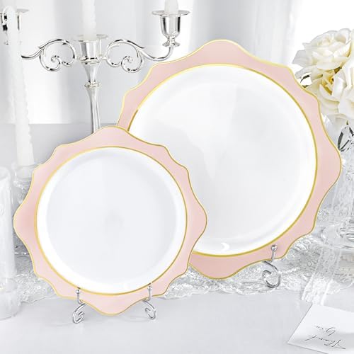 realluck 100Pcs White & Pink Plastic Plates for 50 Guests - Image 4