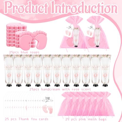 25 Sets Baby Shower Favors for Guests Hand Cream Baby Feet Scented Soap Party Favors Pink Baby Shower Guests Gifts with Organza Bags and Thanks Tags for Baby Shower Wedding Party - Image 2