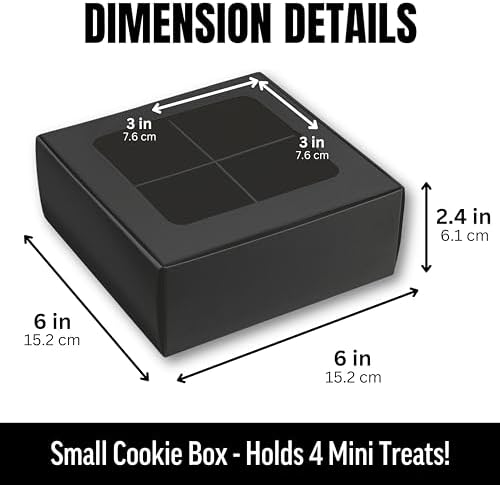 25 pcs Black Mini Cookie Boxes for 4 treats with Window and Dividers, Bakery Boxes, 6 x 6 x 2.4 Inches SMALL Baking Boxes, Square Cookies Box Decorating Supplies for Gift Giving - Image 2