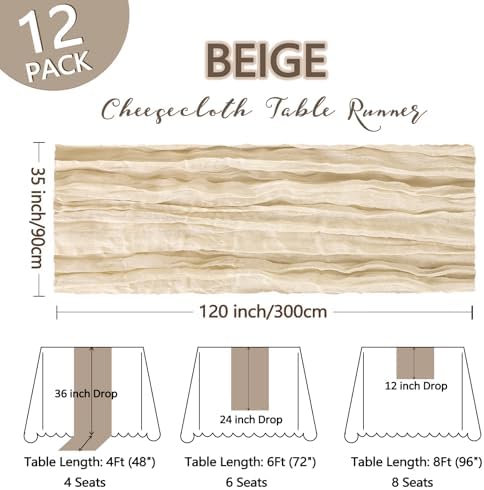 12 Pack 35 x 120 Inch Beige Table Runner Cheesecloth - Image 2