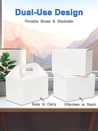 Shallive 28 Pack Large Treat Boxes White - 9 x 6 x 6 inches Gable Gift Boxes with Handle Cardboard Lunch Boxes Recycled Paper Take Out Boxes Welcome Boxes For Wedding Baby Shower Birthday - Image 2