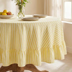 Eternal Beauty Striped Ruffled Round Tablecloth 60 Inch Yellow White - Image 3