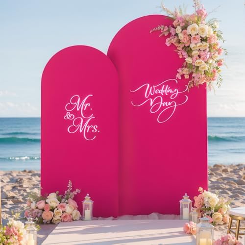 Hot Pink Arch Backdrop Cover Set of 2 Wedding Arch Covers Stretchy Backdrop Decorations Baby Shower Bridal Shower Photo Birthday Party Arch Stand Cover 7.2 and 6ft Spandex - Image 3