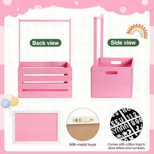 Barydat Wooden Baby Shower Crate Closet Baskets for Baby Shower, Pink - Image 3