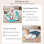 4 in 1 Tummy Time Mat with Educational Cards, Play Mat & Sitting Support for Newborn 0-12 Months, Infant Baby Sit Me Up Floor Seat, Sensory Skills Gifts, Green Whale - Image 2