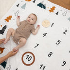 Pondering Pine Organic Baby Monthly Milestone Blanket Boy - Growth Age Blanket for 1-12 Months Milestones with Month Marker Frame and Newborn Announcement Disc, Woodland, Bear, 47”x47” - Image 6