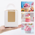 acDesign 100Pcs Cupcake Boxes With Window 3.6in*3.6in*4.3in Cupcake Carrier Individual With Handle and Inserts for Wedding Bakery Wrapping Party Favor Packing(White) - Image 7
