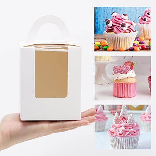 acDesign 100Pcs Cupcake Boxes With Window 3.6in*3.6in*4.3in Cupcake Carrier Individual With Handle and Inserts for Wedding Bakery Wrapping Party Favor Packing(White) - Image 7