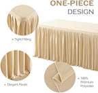 Champagne Polyester Tablecloth for Rectangle Tables 6ft, Wrinkle Free Pleated Ruffle Fitted Table Cover 6ft Stretch Tablecloths with Skirt for Parties Weddings Birthday Banquet Baby Shower - Image 2