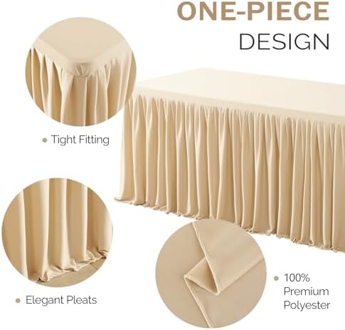 Champagne Polyester Tablecloth for Rectangle Tables 6ft, Wrinkle Free Pleated Ruffle Fitted Table Cover 6ft Stretch Tablecloths with Skirt for Parties Weddings Birthday Banquet Baby Shower - Image 2