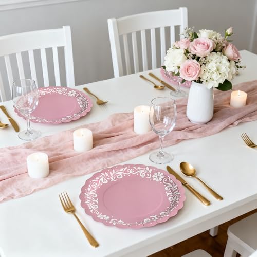 100 Pcs Pink Platos De Barro Mexicanos Paper Plates 9 Inches Cielito Lindo Party Decoration Disposable Scalloped Cinco De Mayo Paper Plates for Fiesta Mexican Talavera Baby Shower Supplies - Image 5