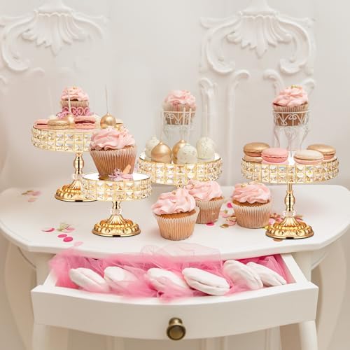 12 Pieces Gold Cake Stand Set, Vintage Cake Display Stand with Crystal Edge and Cupcake Display Tray, Dessert Table Display Set for Wedding Party Baby Shower Anniversary Celebration - Image 5
